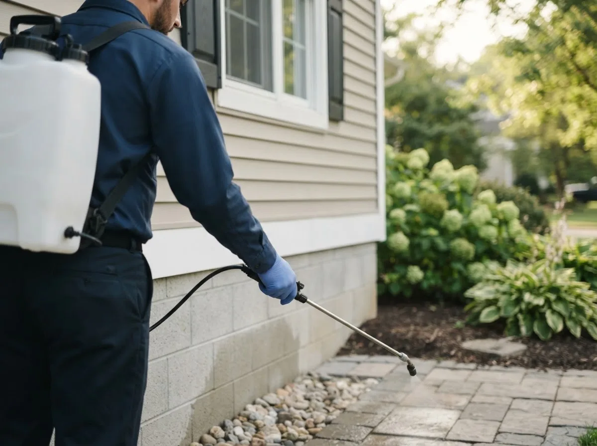 Pest control technician inspecting a home in Islip Terrace, NY